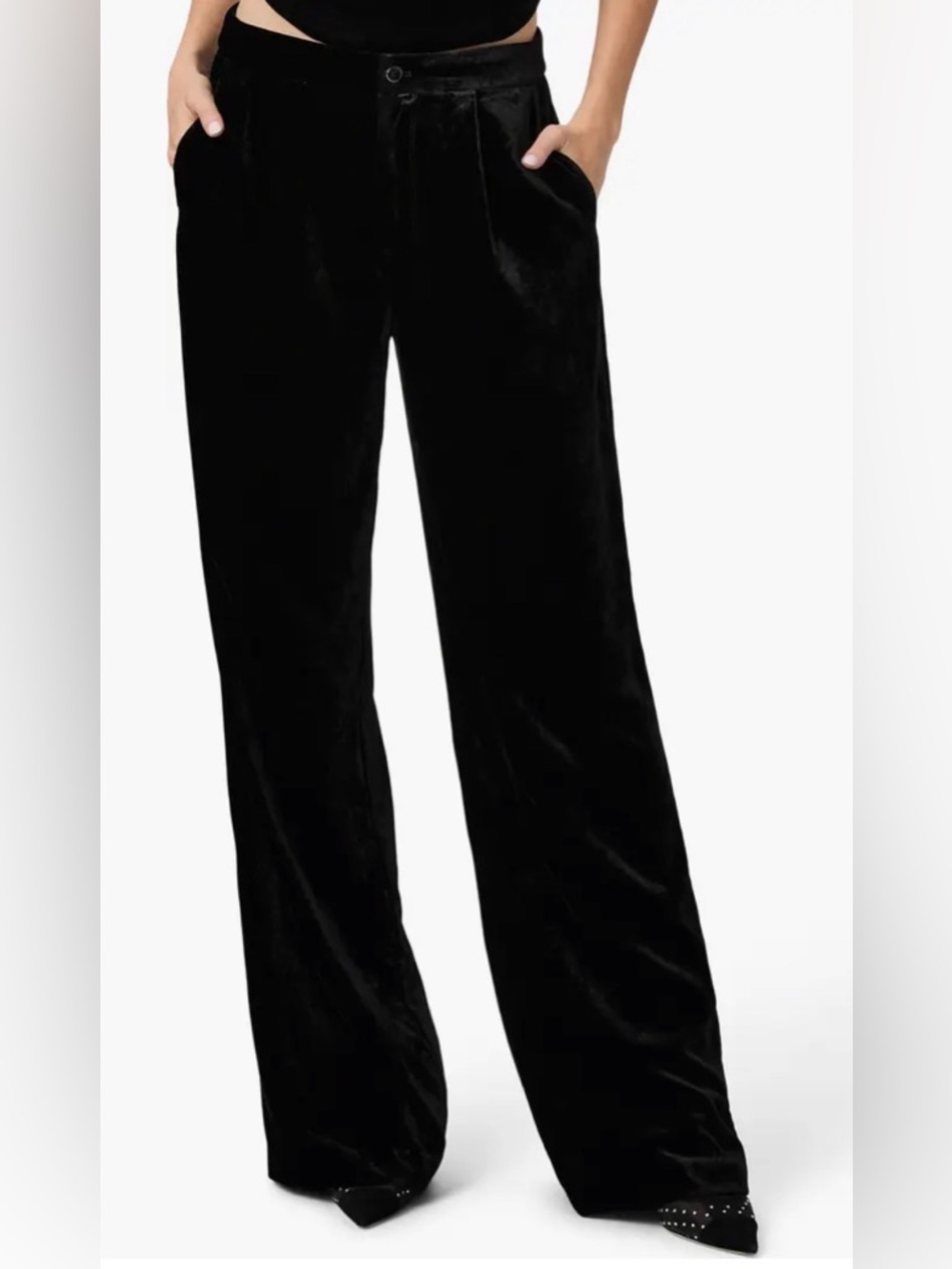 PAIGE Black Velvet Wide Leg Flare Pants